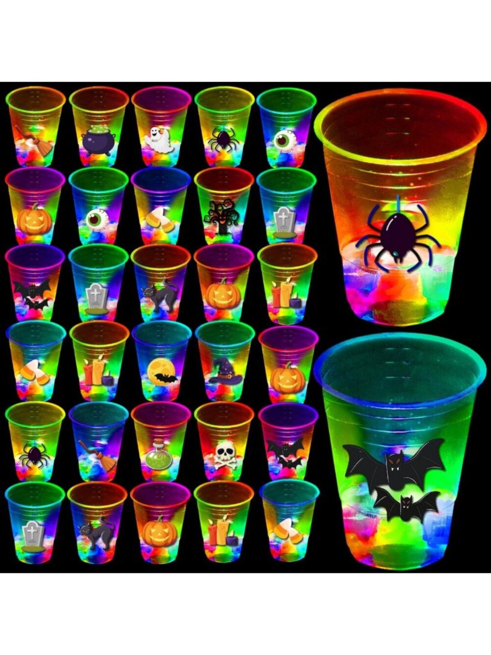 80 Pcs Glow in The Dark Halloween Cups - Pumpkin, Bat & Ghost Party Drinkware
